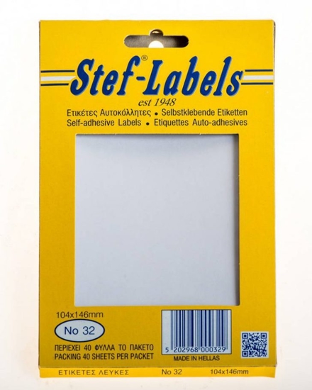 Picture of STEF LABELS ADHESIVES N.32 104x146mm. 1 / SHEET. WHITE. 40SHEETS