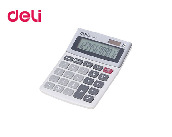 Picture of DELI CALCULATOR 12 DIGITS DOUBLE POWER 13.4x10.6x3.3cm GRAY