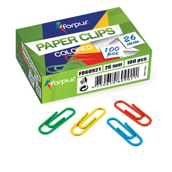 Picture of PAPER CLIPS FORPUS COLORED N.3 26MM 100PCS