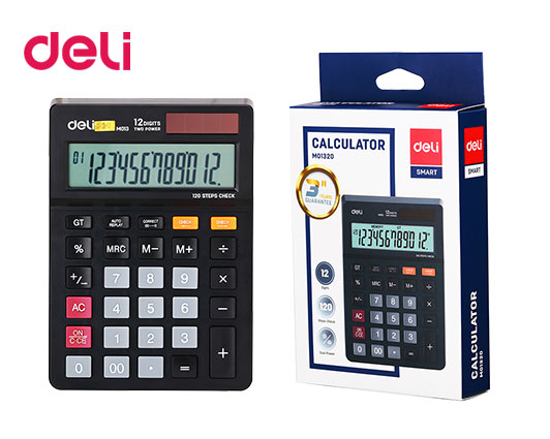 Picture of DELI CALCULATOR 12 DIGIT BATTERY / SOLAR 120 STEPS 14.9x10.4x2.6cm BLACK