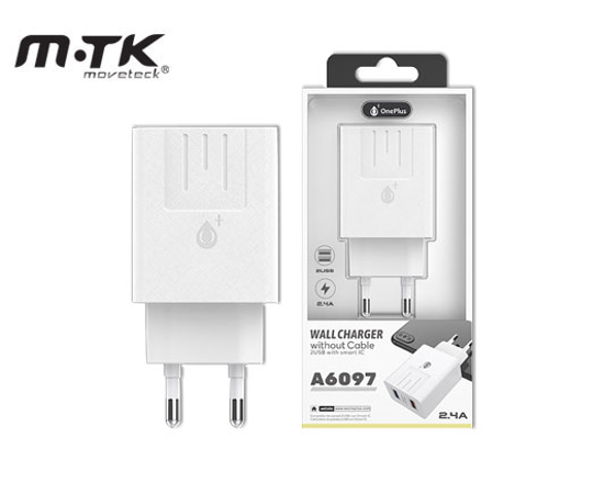 Εικόνα της MTK ΦΟΡΤΙΣΤΗΣ ΧΩΡΙΣ ΚΑΛΩΔΙΟ 2.4Α 2USB A6097 2002001 ΛΕΥΚΟΣ