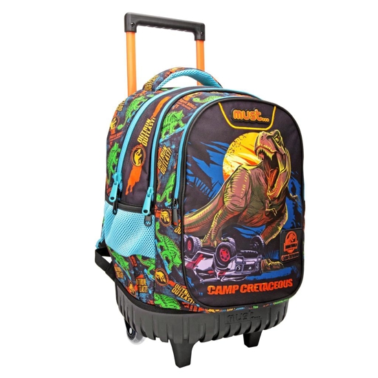 Picture of PRIMARY SCHOOL BAG TROLLEY JURASSIC CAMP CRETACEOUS MUST 3 POUCHES