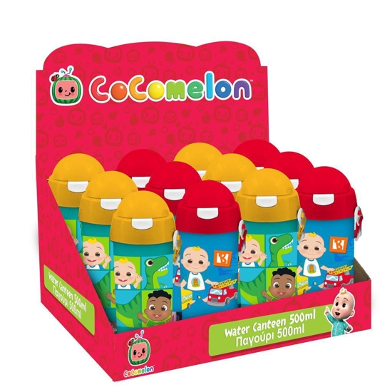 Picture of CANTEEN PLASTIC COCOMELON 500 ML WITH STRAW 2 DESIGNS