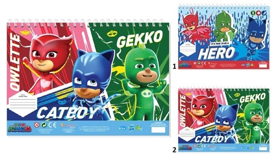 Picture of PAINTING BLOCK PJ MASKS 23X33 40 SHEETS STICKERS-STENCIL- 2 COLORING PAGES 2 DESIGNS