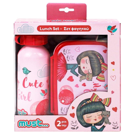 Picture of DINNER SET MUST CUTE GIRL WITH FOOD CONTAINER 800 ML - CANTEEN ALUMINUM 500 ML