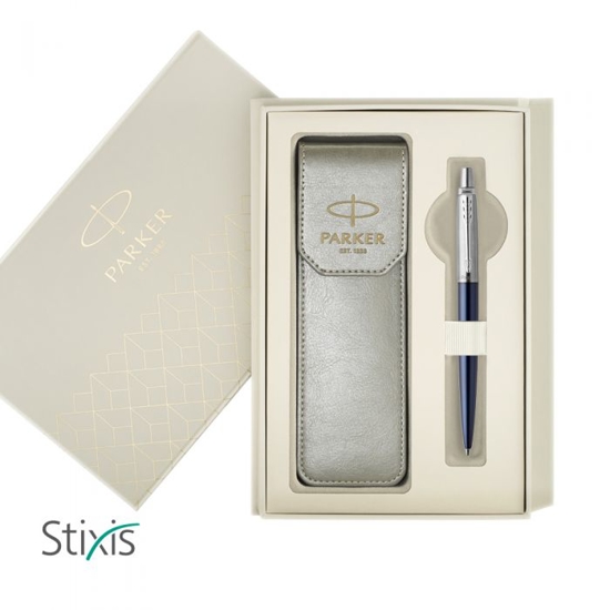 Picture of GIFT SRET BALLPEN JOTTER CR ROYAL BLUE CT + GREY LATHER CASE