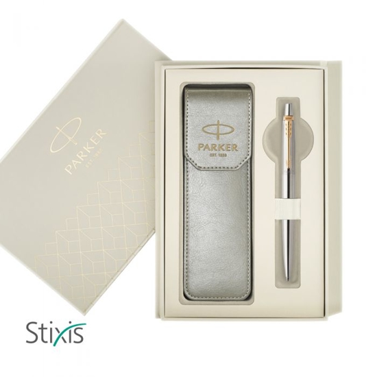 Εικόνα της ΣΕΤ ΔΩΡΟΥ PARKER ΣΤΥΛΟ BALLPEN JOTTER CR STAINLESS STEEL GT + ΓΚΡΙ ΔΕΡΜΑΤΙΝΗ ΘΗΚΗ