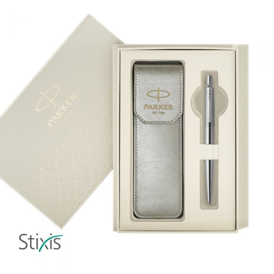 Picture of GIFT SET BALLPEN JOTTER CR STEEL CT + GREY LATHER CASE