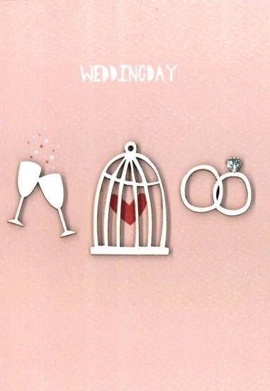 Picture of GREETING CARD "WEDDING DAY" - GLASSES, CAGE, RINGS