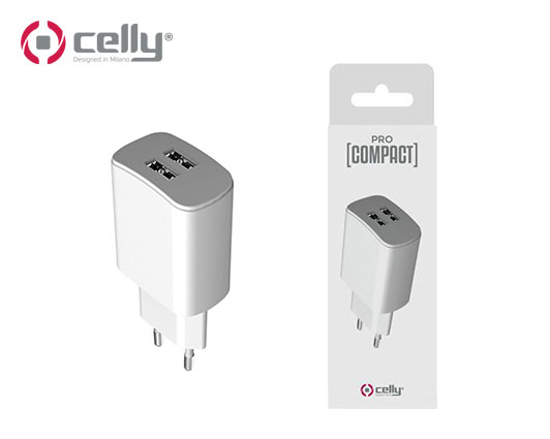 Picture of CELLY TRAVEL CHARGER 2USB 2.4A WHITE