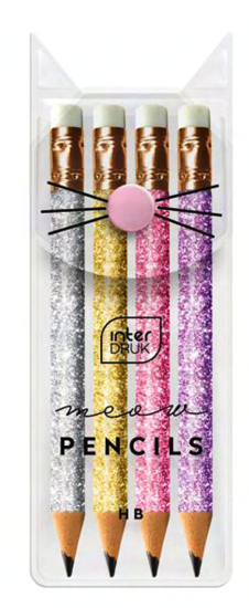 Picture of PENCILS INTERDRUK 315618 PASTEL MINI GLITTER WITH ERASER set of 4