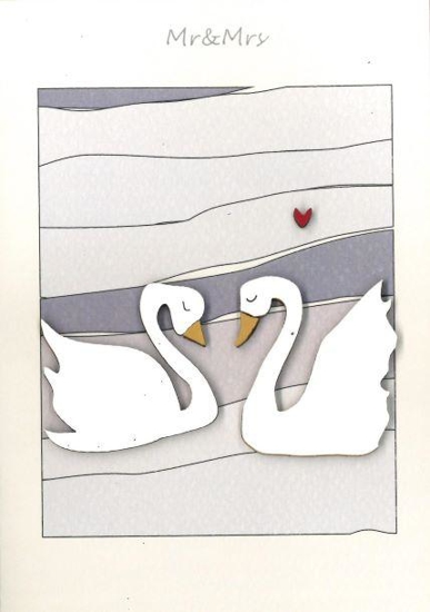 Picture of GREETING CARD "MR & MRS" - SWANS