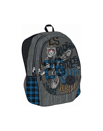 Picture of BAG LYCSAC BIKE LINE TIGER GRAY WITH BLUE CHECK SIDE POCKETS 42CM X 33CM X 23CM