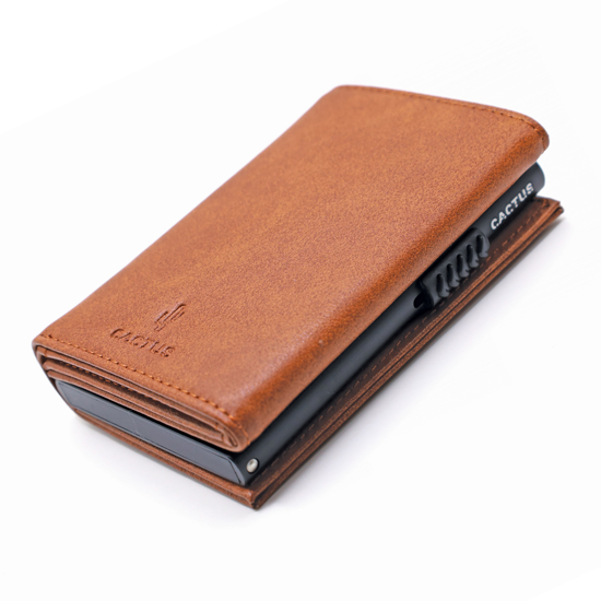 Picture of RFID WALLET LEATHER DOUBLE/COIN BROWN CACTUS