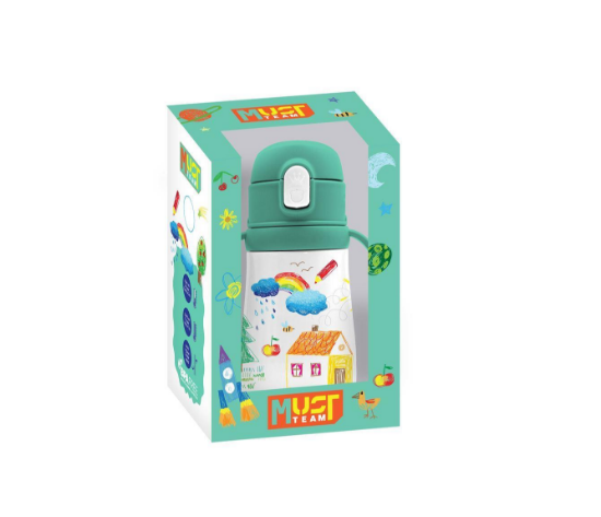 Εικόνα της Παγούρι Θερμός Ανοξείδωτο Happy doodle Must Team 350 ml με χερούλια και καλαμάκι