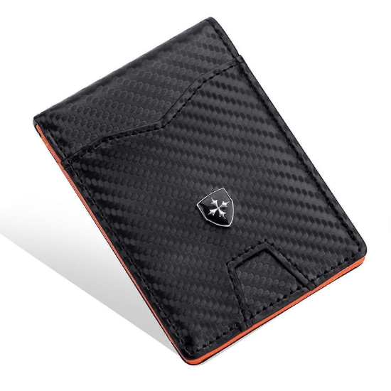 Picture of Wallet CARBON PU leather - silicone Black/Orange RFID mini slim 8x11,5cm