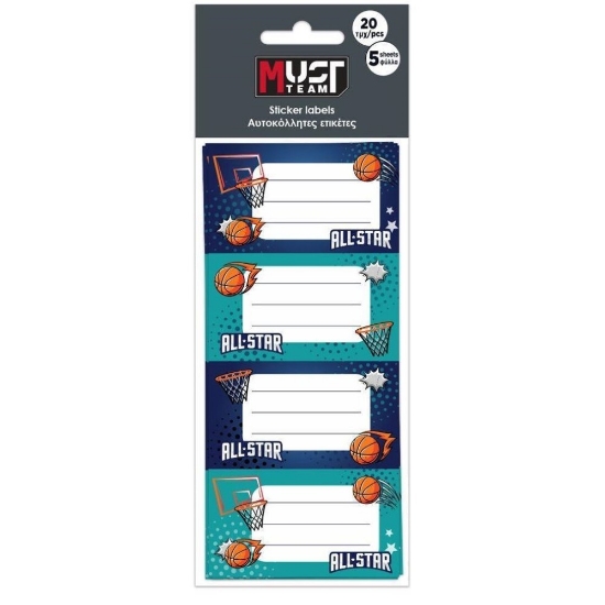 Picture of LABELS ADHESIVE BASKETBALL ALL STAR 20PCS 5 SHEETS