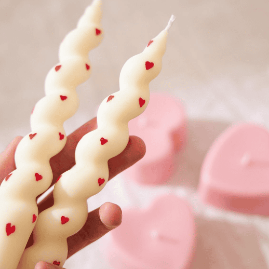 Picture of Handmade Easter Candle Twisted White Hearts Scented