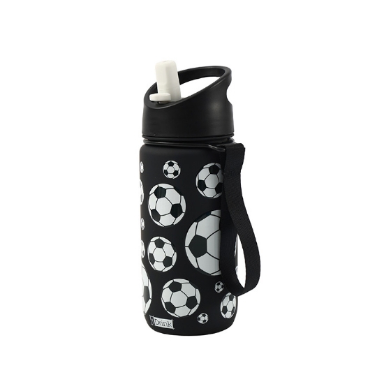 Picture of WATER BOTTLE WITH STRAW I DRINK ID0562 THERM BOTTLE 420ML FOOTBALL
