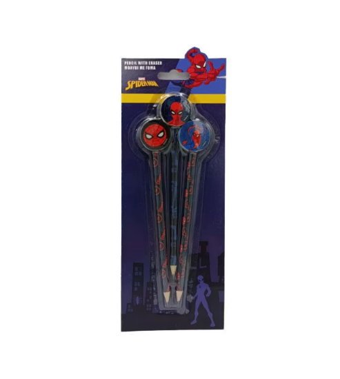 Picture of Set 3 Pencils With Eraser Topper Spiderman
